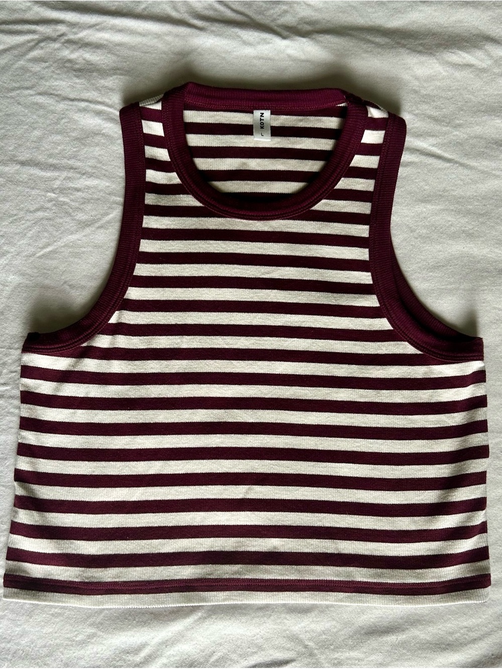 Striped Burgundy and White Racerback Crop Tank Top